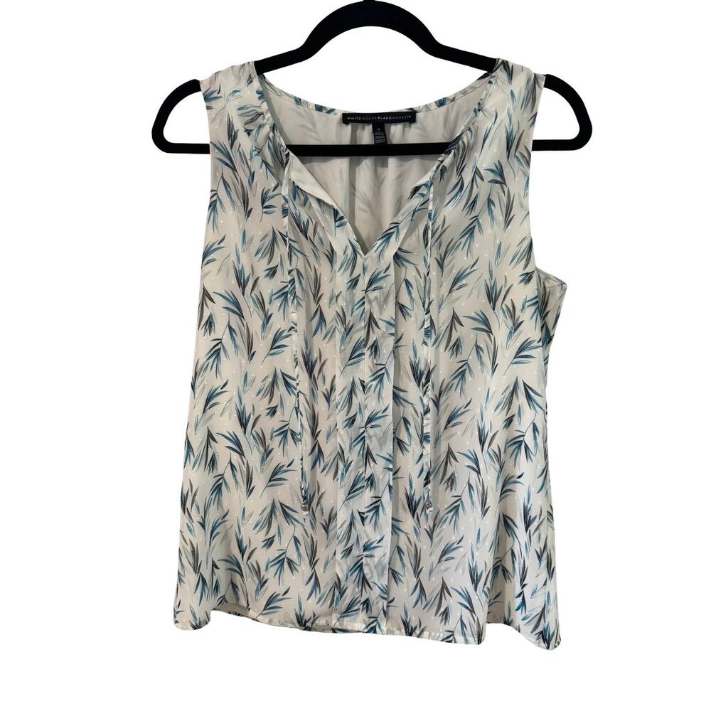 White House Black Market Sleeveless Blouse Size 0 Blue Leaf Print Top